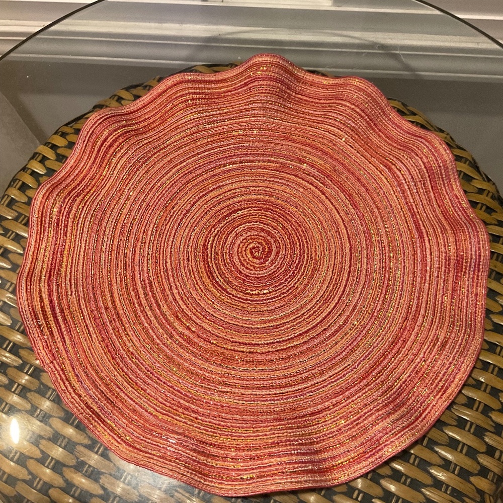 6 Round Ruffled Reddish Gold Placemats